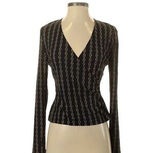 Worth Black and Tan Chain Pattern Silk Blouse